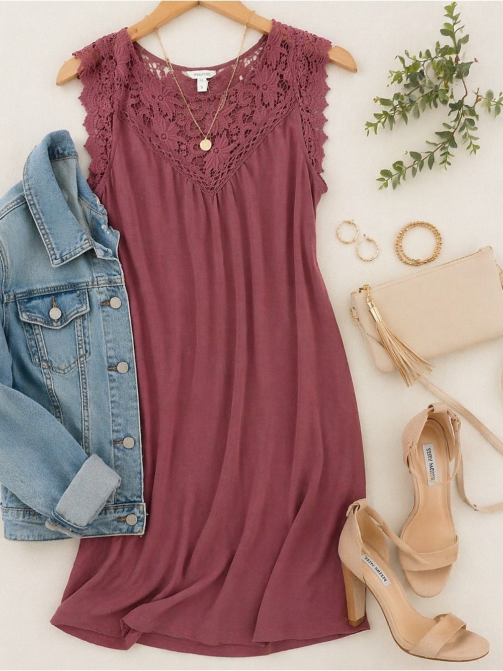 Maurices Dusty Mauve Lace Yoke Sleeveless Dress | Size Small | NWT